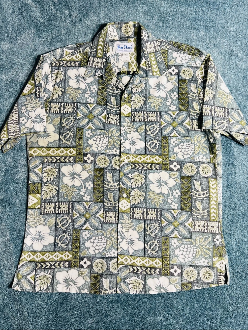 Men's Short-Sleeve Floral Patchwork Shirt - Sage Green